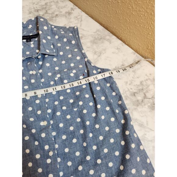 Tommy Hilfiger Womens Blue White Polka Dot Sleeveless Button Front Blouse Medium - Picture 5 of 6